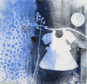 Monoprint on fabric with the gel plate by inda germain