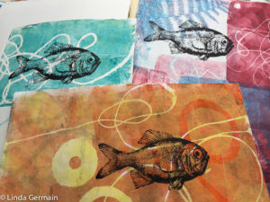 mixed media screen print of fish